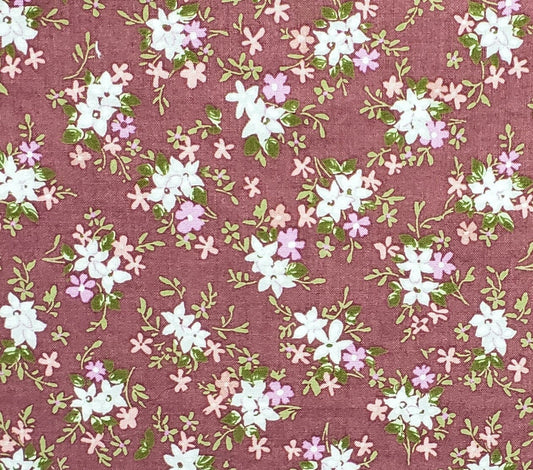 Printed Exclusively for Jo-Ann Stores, Inc. - Maroon Fabric with Retro Style White and Pink Floral Print