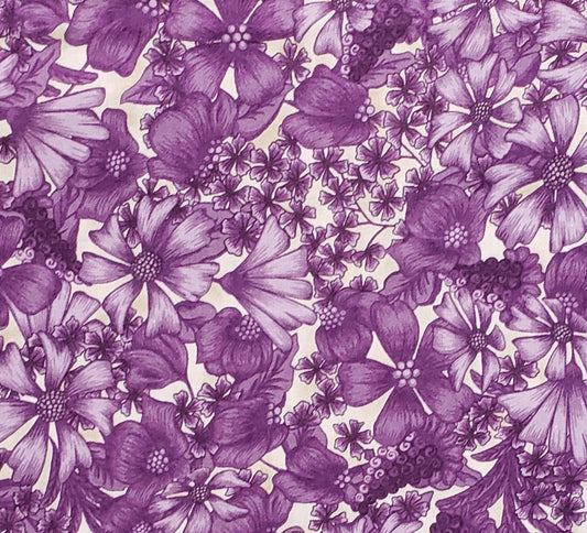 Leslie Beck for Cranston Print Works Co. - Grape Flower Print on Off White Fabric