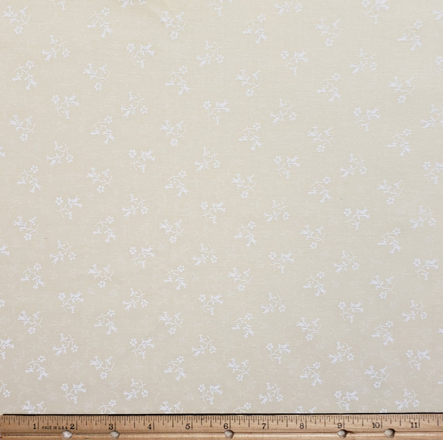 Ecru Fabric with White Flower Print