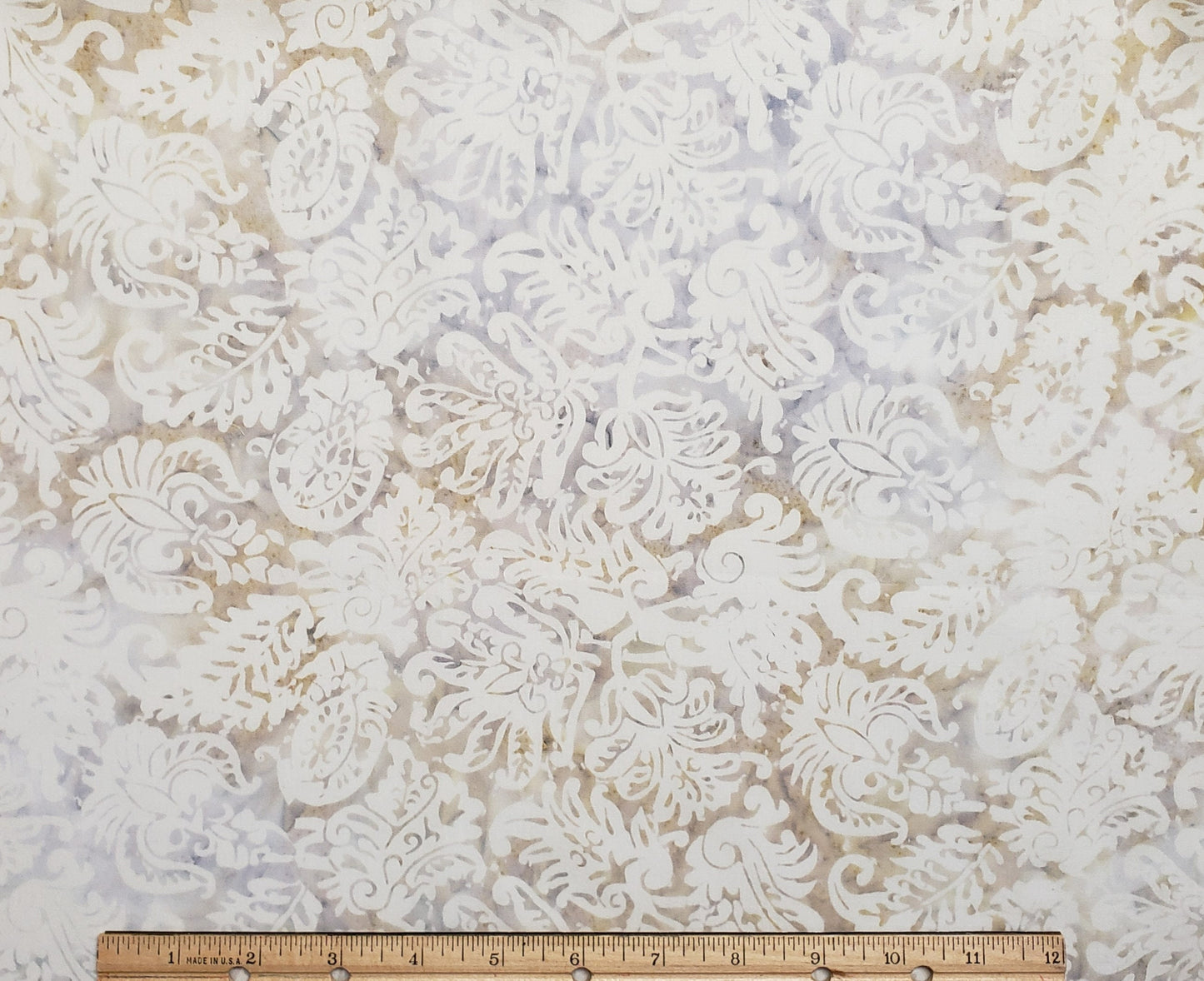 BATIK - Ivory / Tan / Gray Fabric with Leaf Print