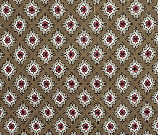 Vintage Brown Fabric with White / Gray / Burgundy Print - 36" WIDE