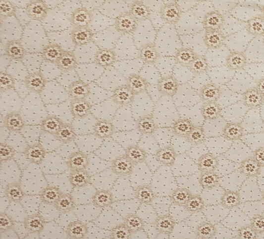 Vintage Light Tan Fabric with Tone-on-Tone Flower and Dot Print