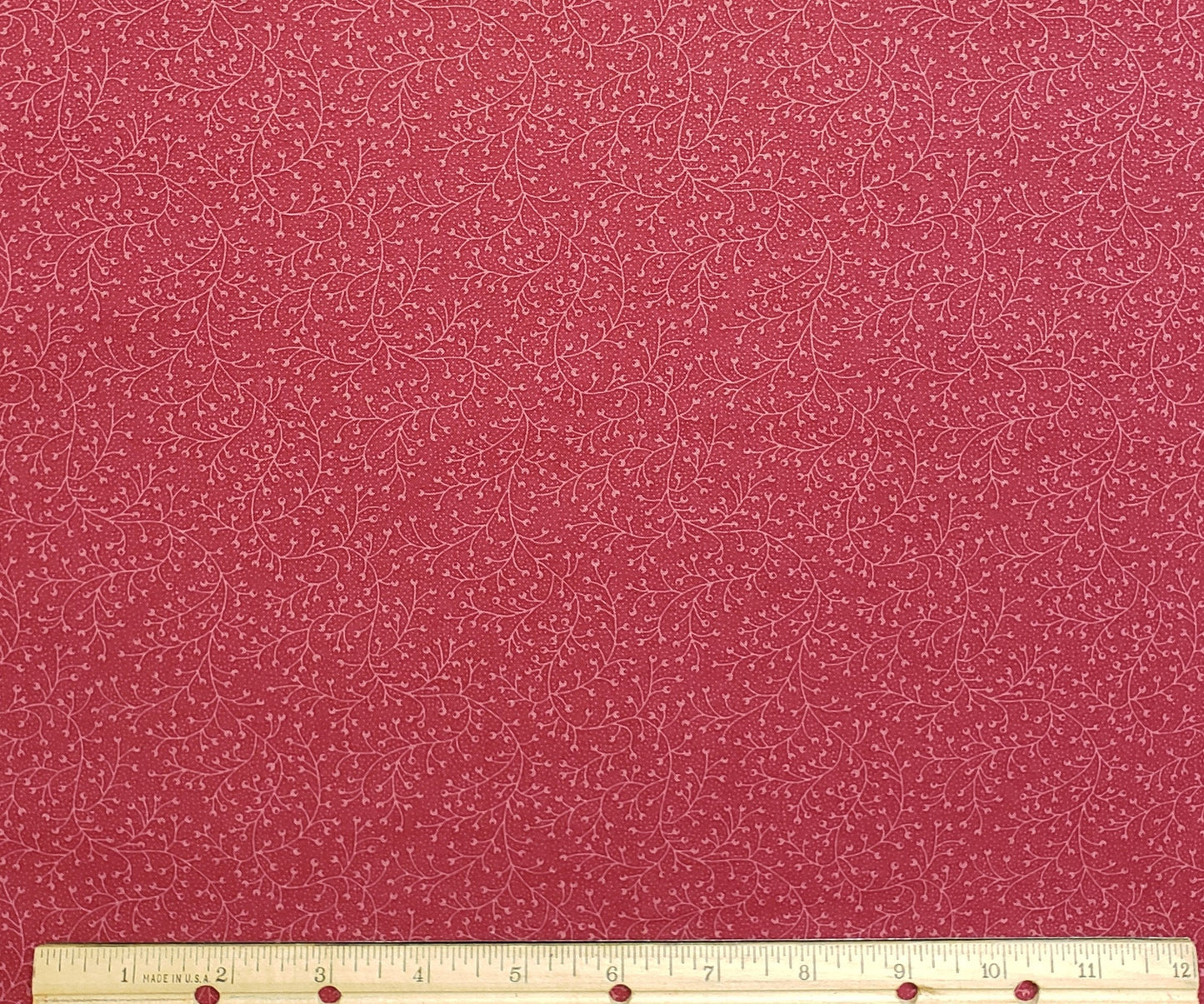 Burgundy Fabric with Tone-on-Tone Vine and Berry Print