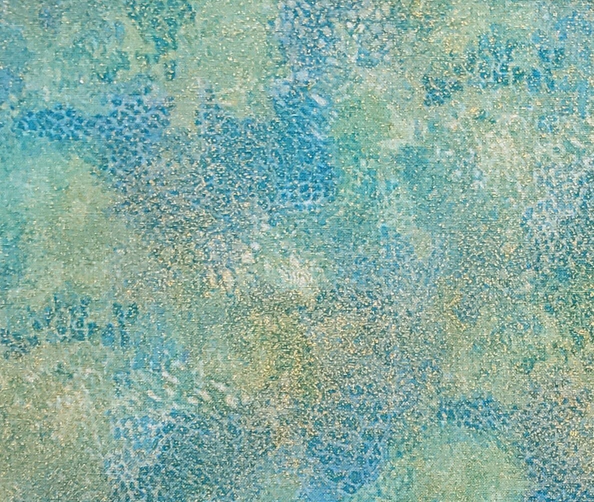 Rain Forest by Ro Gregg Pattern 2598M Northcott - Bright Blue and Pale Green / Marbled Fabric with Gold Metallic Shimmer