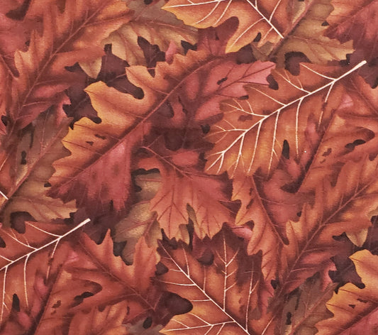 EOB - Timeless Treasures Fabric, Inc. Pattern # NATURE-C7827 - Large Autumn Leaf Print Fabric / Brown, Burgundy, Tan and Rust