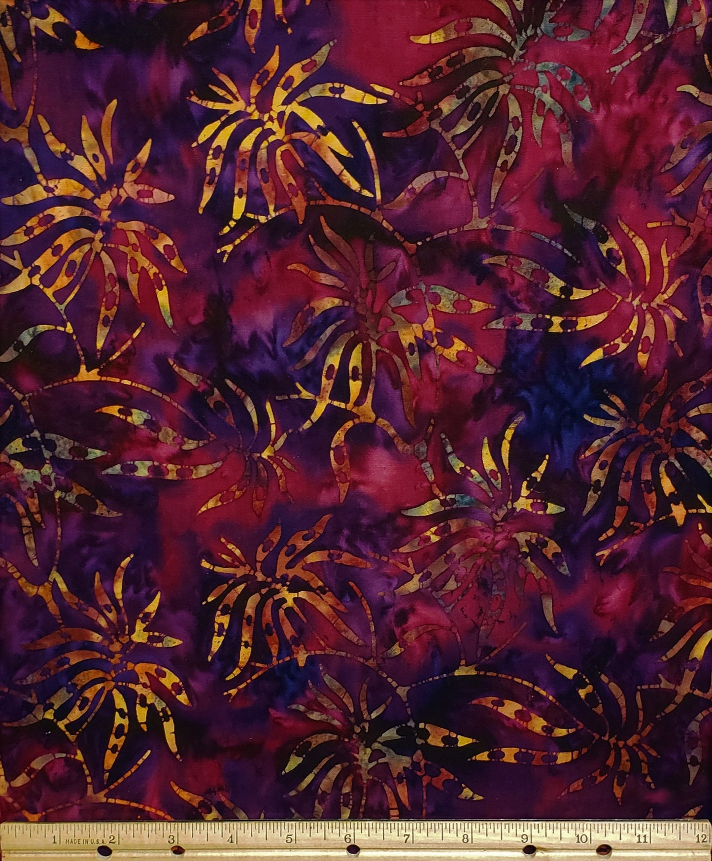 BATIK - Purple / Plum Fabric with Tonal Gold Floral Print