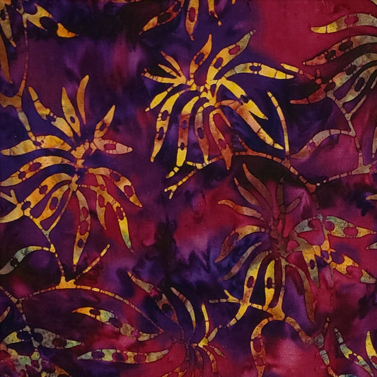 BATIK - Purple / Plum Fabric with Tonal Gold Floral Print