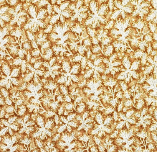 Timeless Treasures Fabrics PATT # XMAS-C8156 - Light and Dark Gold Tonal Fabric / Leaf Print / Metallic Gold Detail