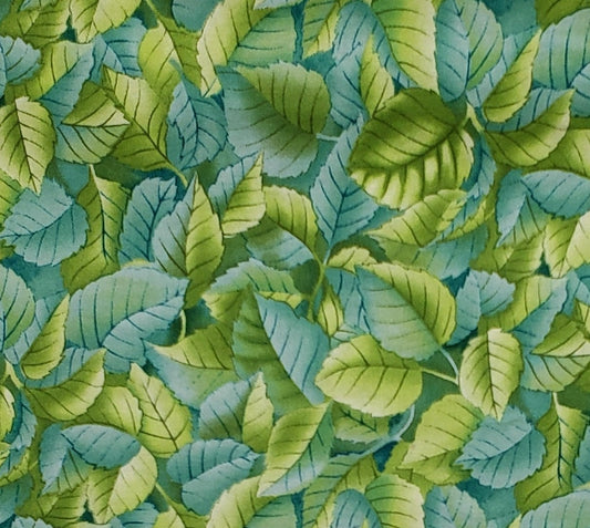 JoAnn Fabrics - Leaf Print Fabric in Dark Teal, Light Teal and Light Chartreuse