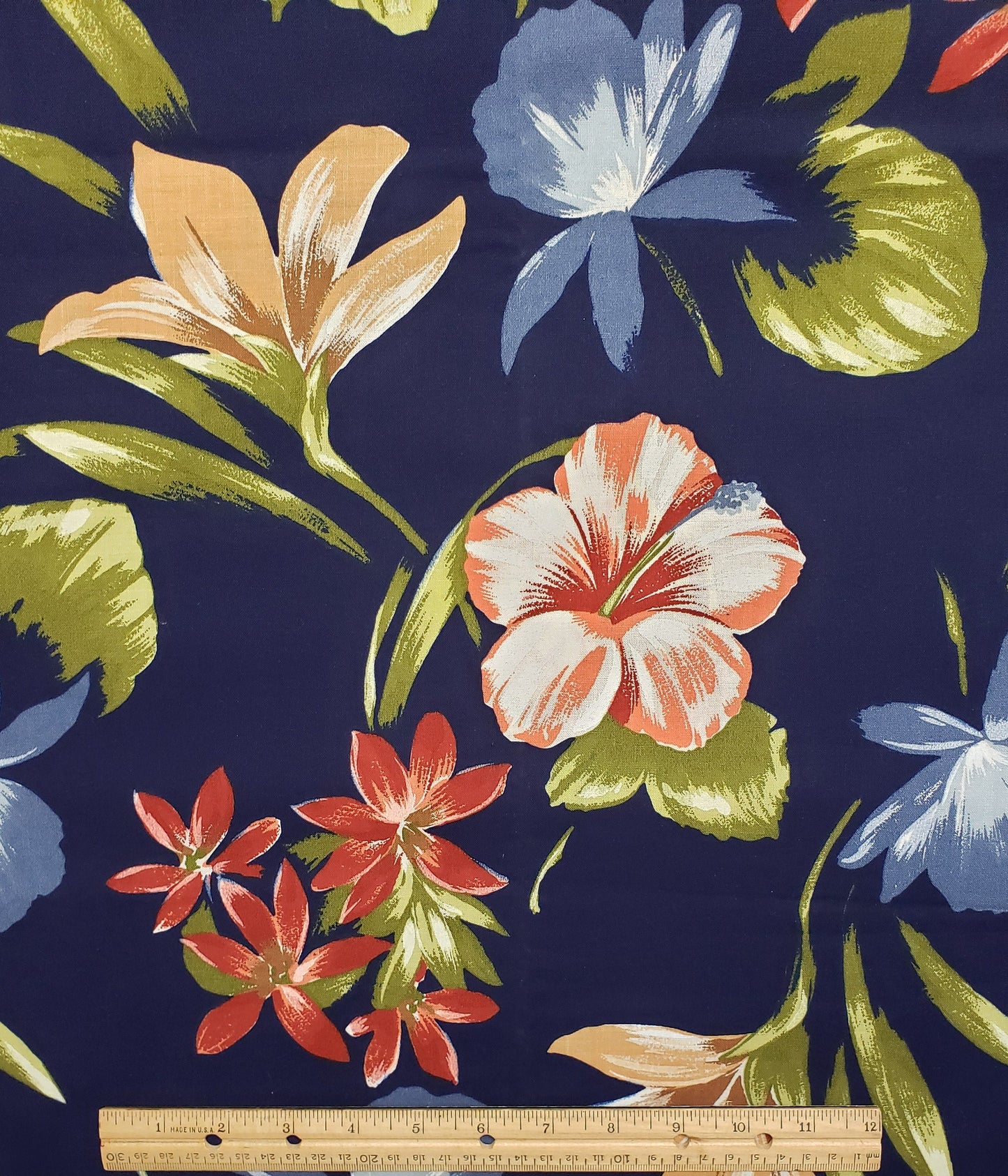 Dark Blue Fabric with Large Flower Print - 58" WIDE