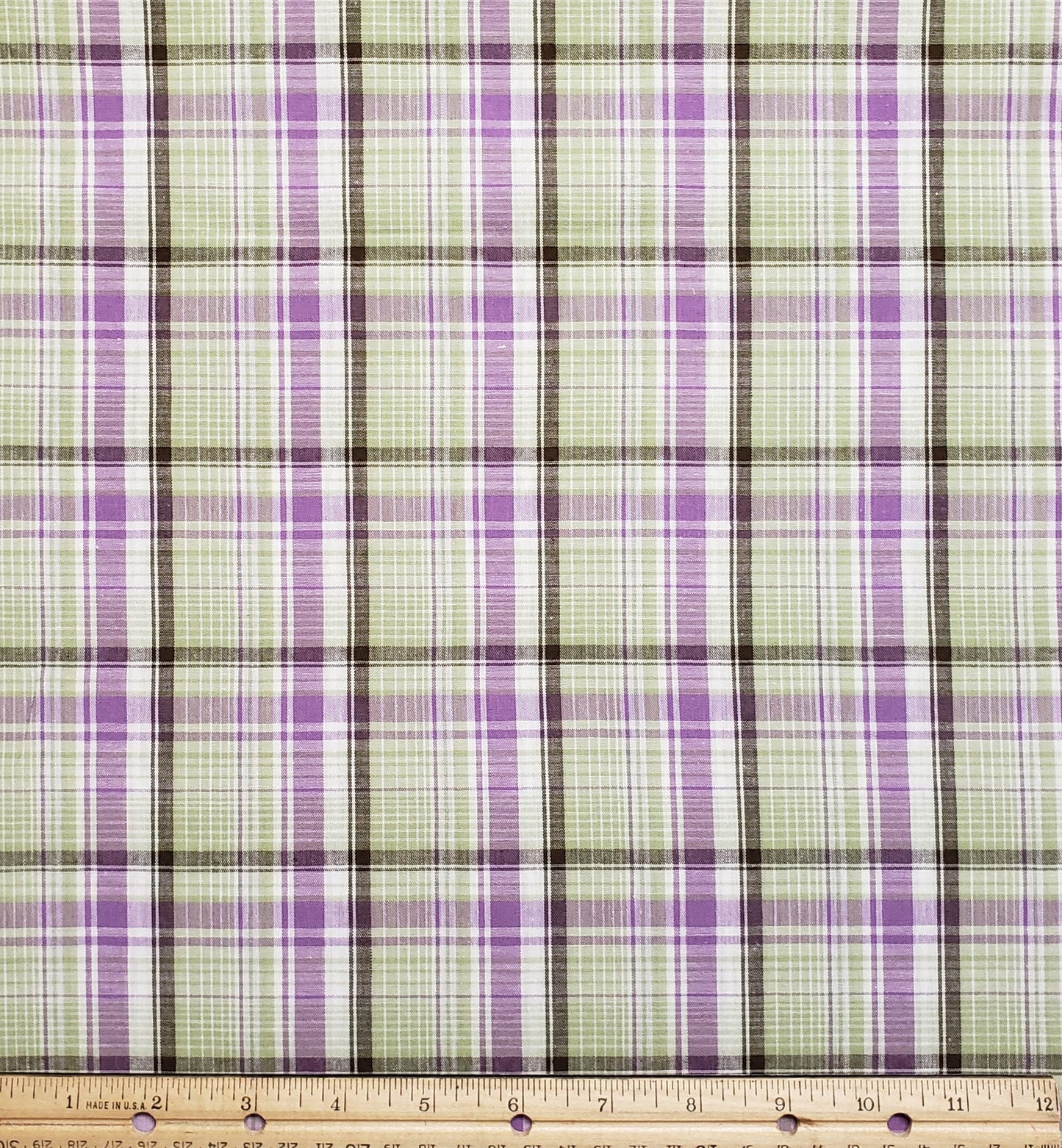 Purple and Green Plaid Fabric - Selvage to Selvage Print