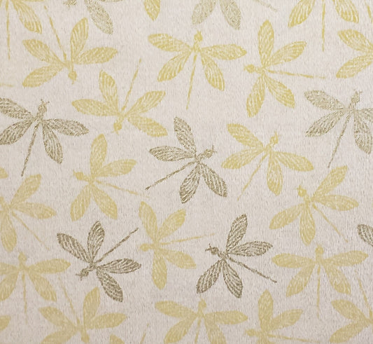 Charisma by Patty Reed Designs 2006 for Fabric Traditions - Light Tan Tonal Fabric with Silhouette Dragonfly Design in Gold & Gold Metallic