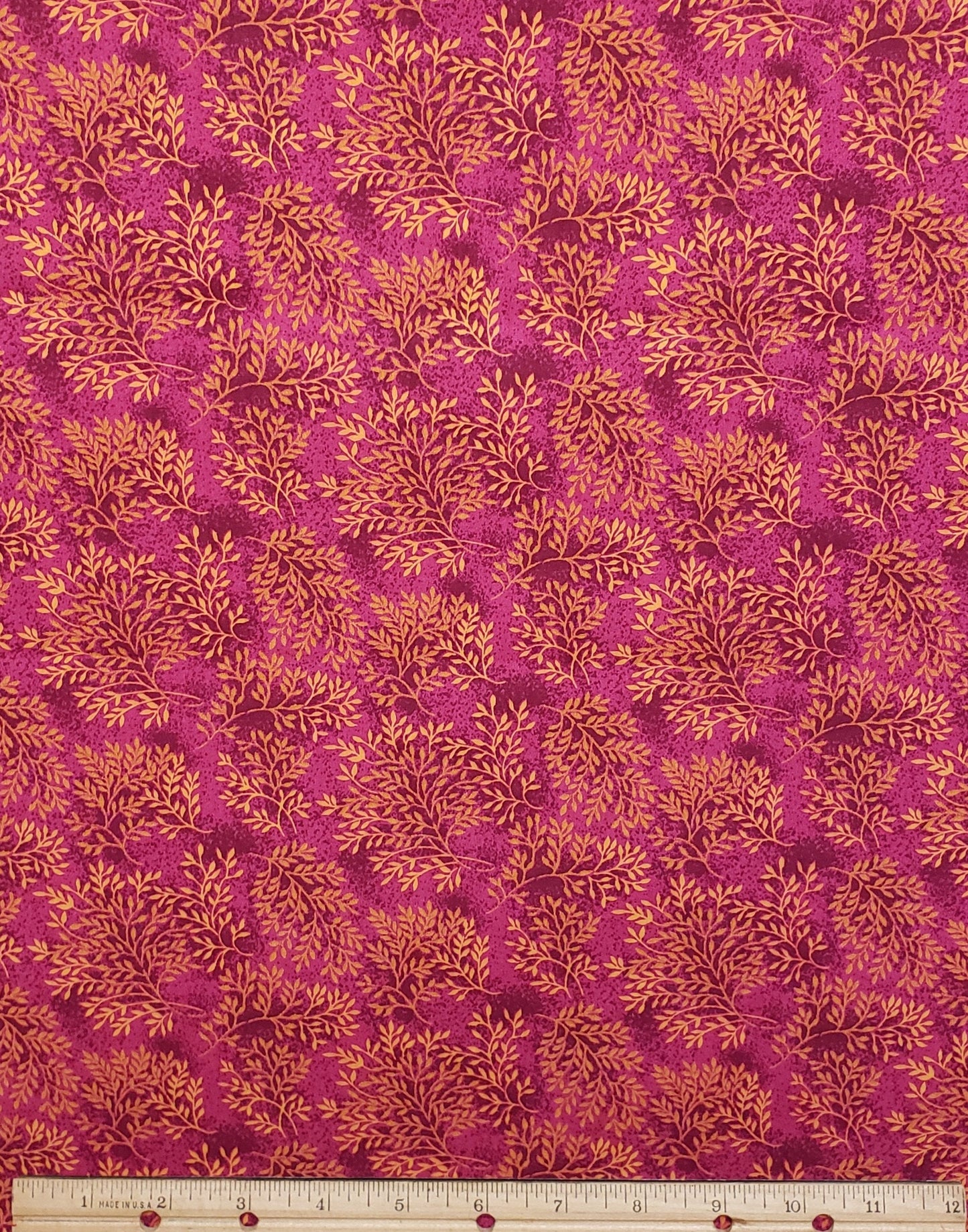 BATIK - Raspberry / Gold Fabric with "Branch" Print