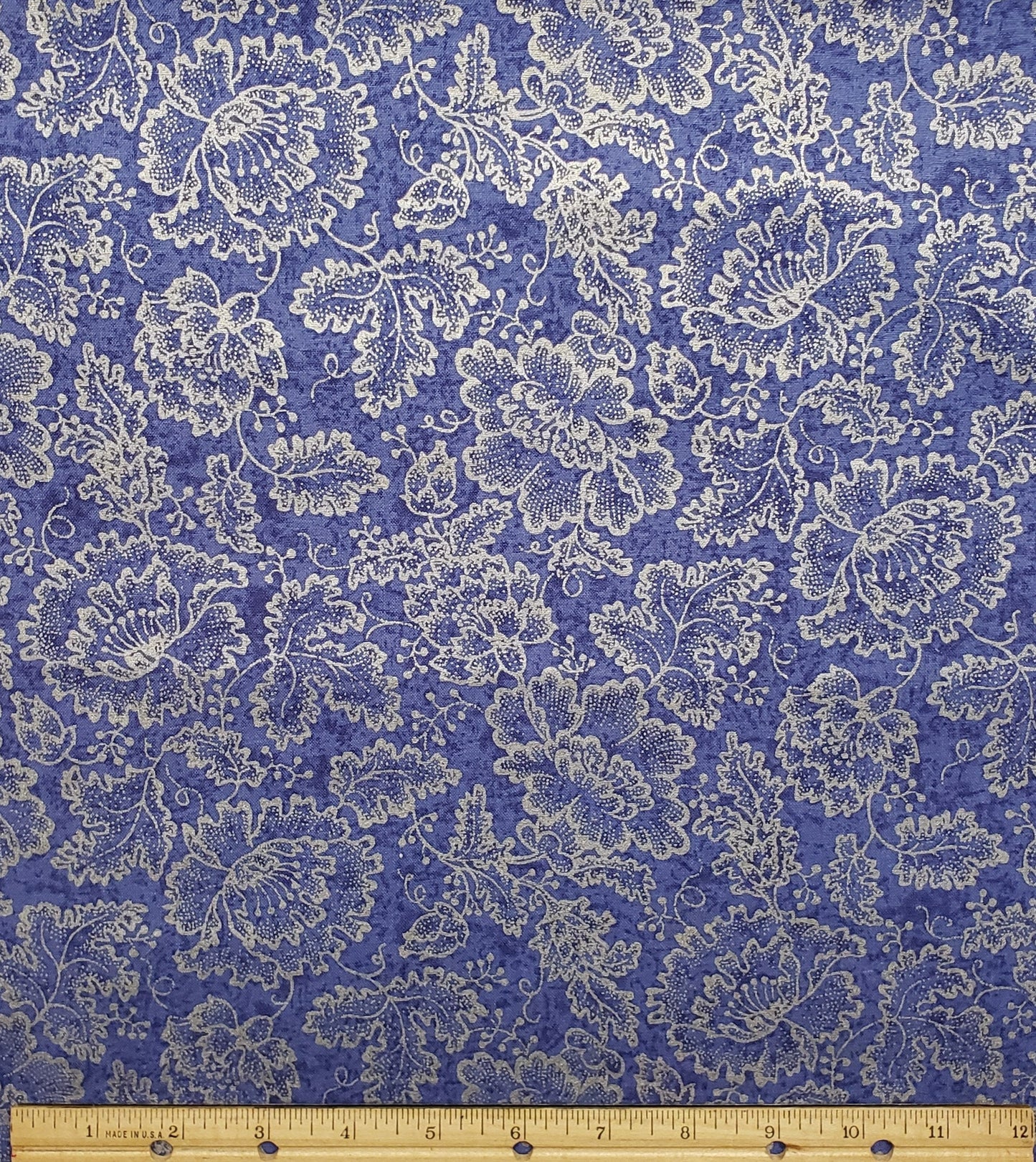 JoAnn Fabric - Dark Rose Fabric / White, Pink and Burgundy Print Medium Blue Tonal Fabric / Silver Metallic Floral Print