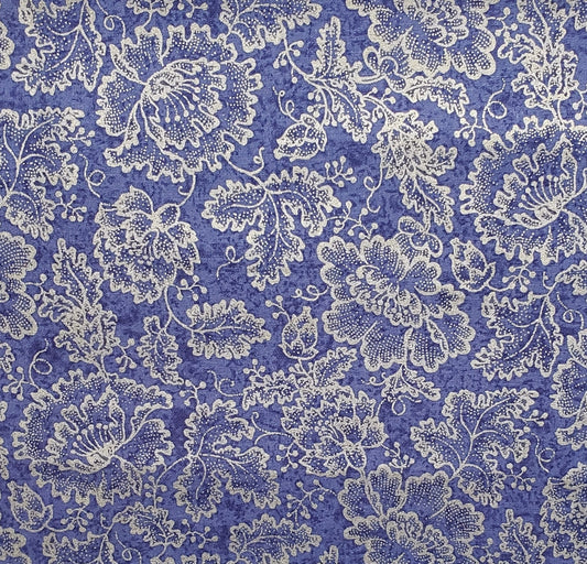 JoAnn Fabric - Dark Rose Fabric / White, Pink and Burgundy Print Medium Blue Tonal Fabric / Silver Metallic Floral Print