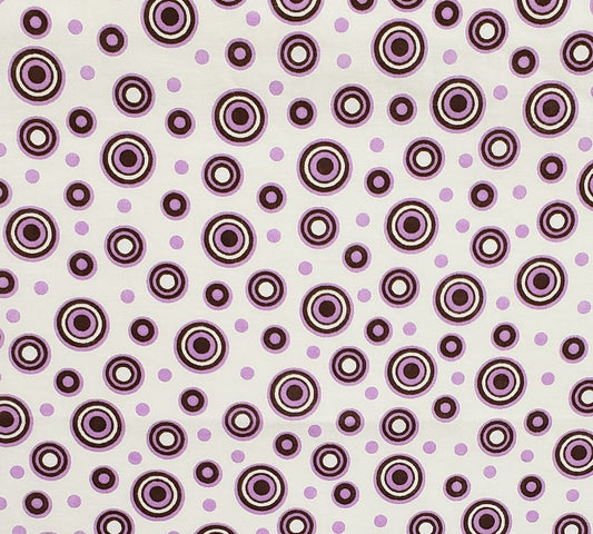 Designed and Produced Exclusively for JoAnn Fabric and Craft Stores-White Fabric/Dark Brown & Lavender Circle Print/Lavender Background Dots