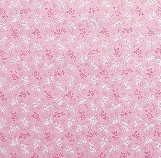 Light Pink Fabric / Darker Pink and White Flower Print - Selvage to Selvage Print