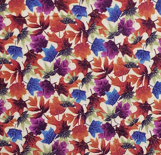 The Colors of Fall Style #B507 Hoffman California International Fabrics - Bright Fall Leaves on Cream Fabric