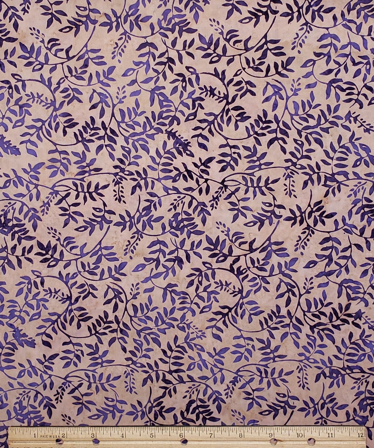 BATIK - Dusky Pink Fabric / Purple Leaf Print