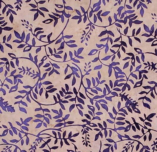 BATIK - Dusky Pink Fabric / Purple Leaf Print