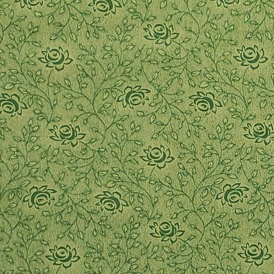 Green Tone on Tone Flower Print Fabric - Selvage to Selvage Print