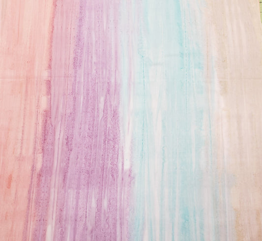 BATIK - Fabric with Striated Stripes of Pink, Lavender, Turquoise and Tan