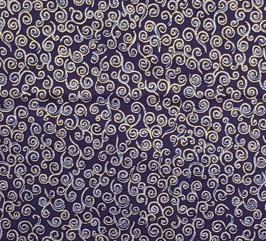 Designed and Produced Exclusively for JoAnn Fabric and Craft Stores - Dark Purple Fabric / Lavender and Gold Metallic Scroll Print