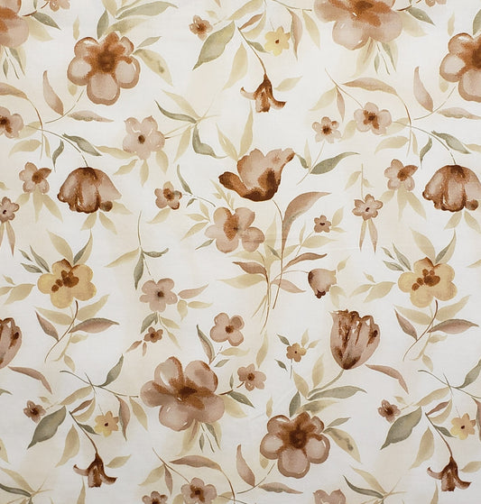 Michael Miller Fabrics, LLC Patt #C-185 Lg/Gld/Brwn Floral - Light Gold Fabric / Gold and Brown Floral / Green Leaves