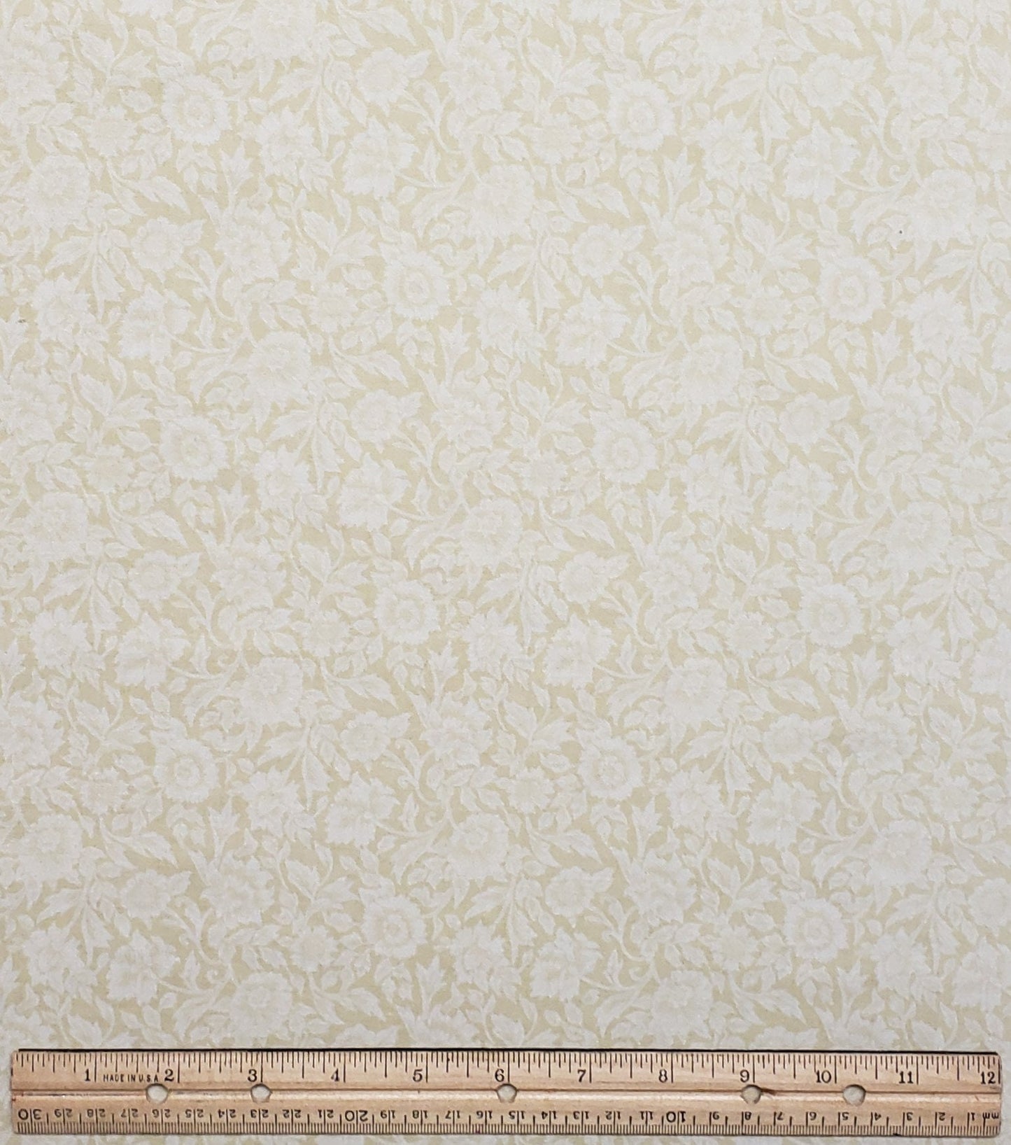 Oatmeal Fabric / Tone-on-Tone White Flower Print