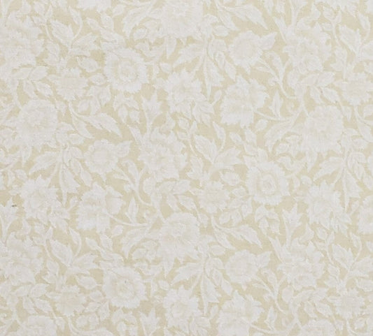 Oatmeal Fabric / Tone-on-Tone White Flower Print