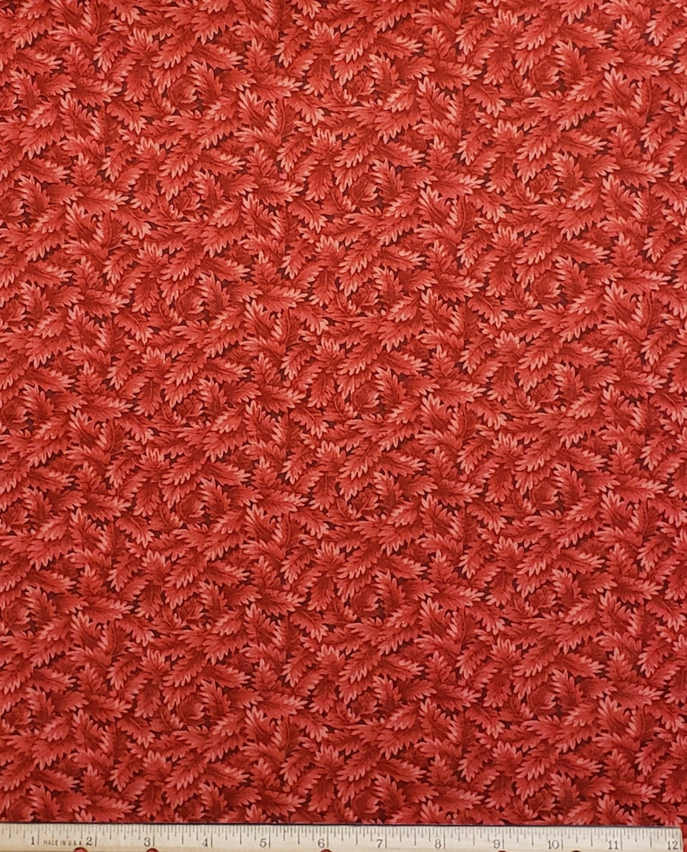 Concord Fabrics - Dark Red Fabric / Tonal Leaf Print