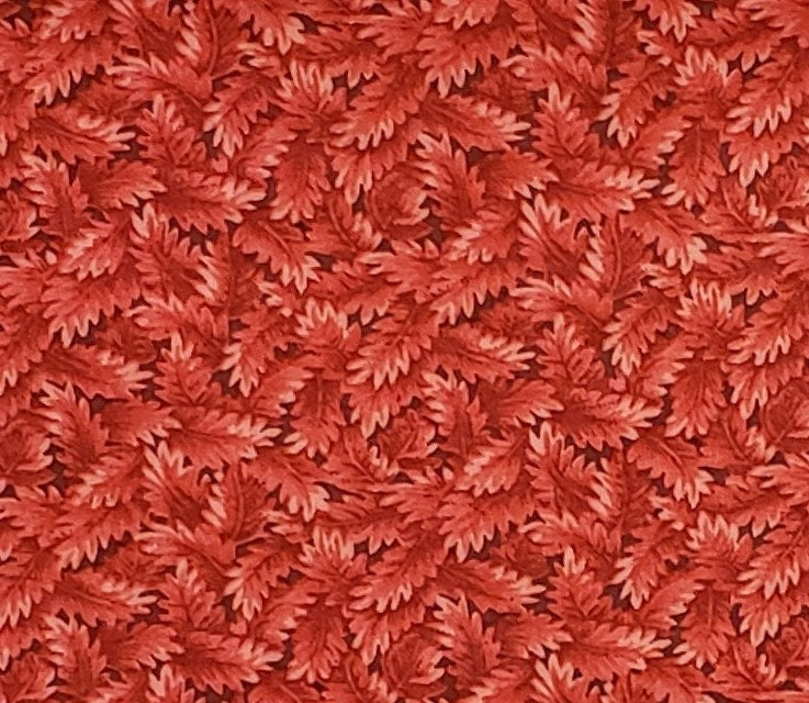 Concord Fabrics - Dark Red Fabric / Tonal Leaf Print