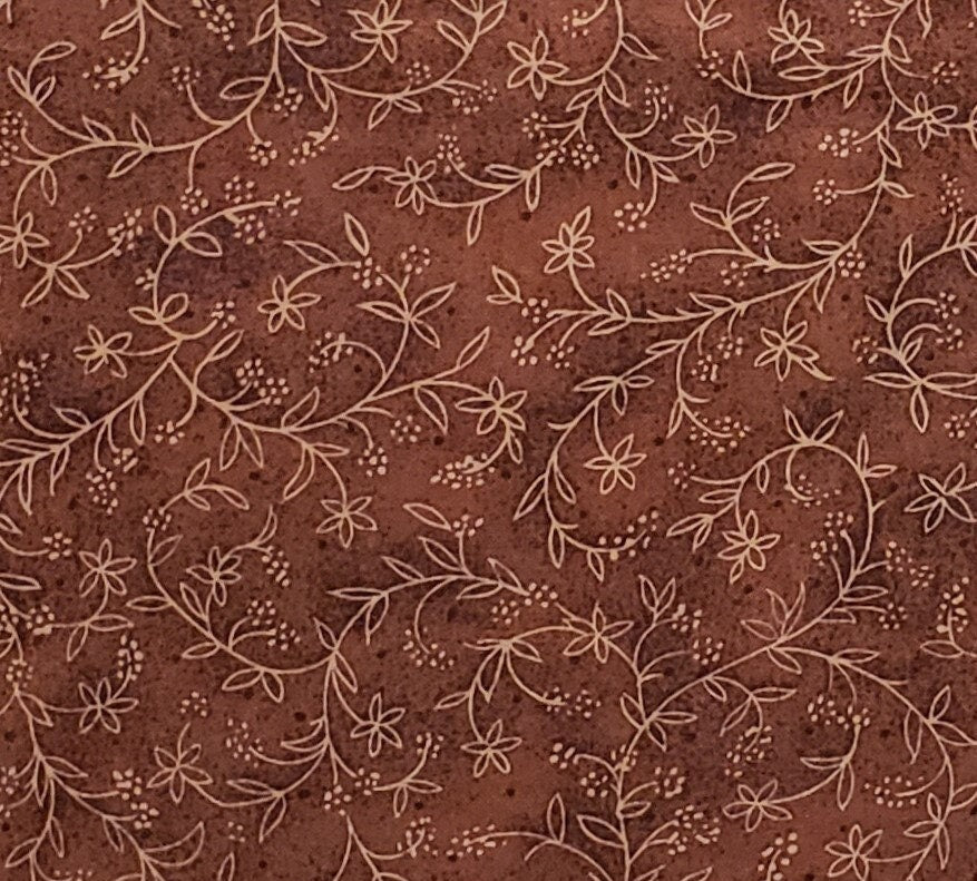 Designed and Produced Exclusively for Jo-Ann Stores - Medium Brown Tonal Fabric / Ecru Vine and Flower Print