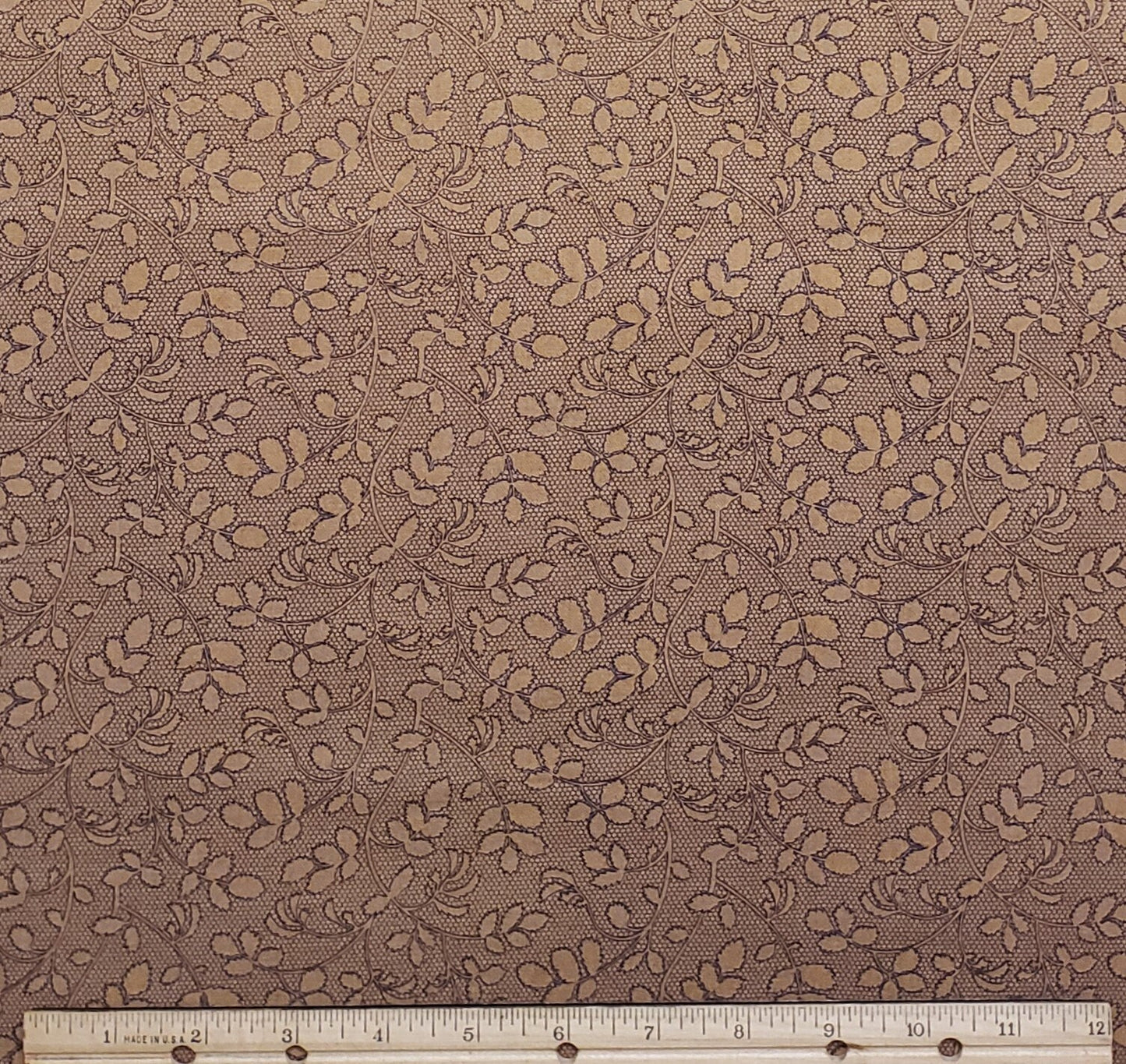 EOB - D# 8348 Shenandoah Collection by Designer's Sketchbook - Tan Fabric / Colonial Style Dark Blue Leaf and Patterned Background