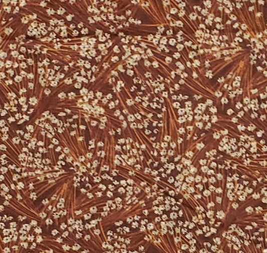 Classic Cottons 2002 - Dark Brown Fabric / Reproduction Style White Flower Print