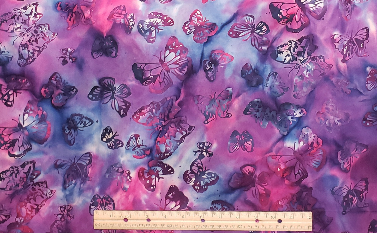 BATIK - Midnight Blue / Fushcia / Bright Pink Fabric / Butterfly Pattern