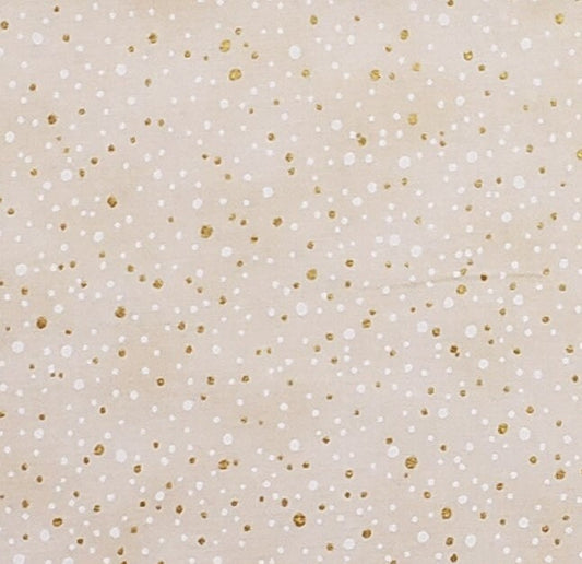 Light Tan Tonal Fabric / White and Gold Metallic Spots