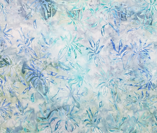 BATIK - Lavender / Green Fabric / Blue and Teal Leaf Pattern