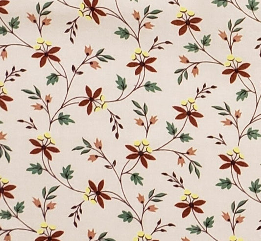 Made Exclusively for Jo-Ann Stores-Pale Coral Fabric / Brown and Yellow Flower and Vine Print