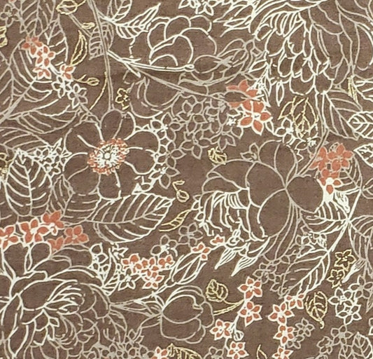 Classic Cottons 2003 - Dark Brown Fabric / Cream and Rust Flower Print / Small Gold Metallic Details