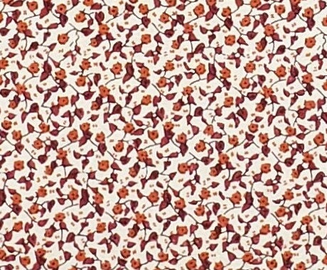 Vintage Cream Fabric / Dark Red and Dark Orange Flower Print - Selvage to Selvage Print