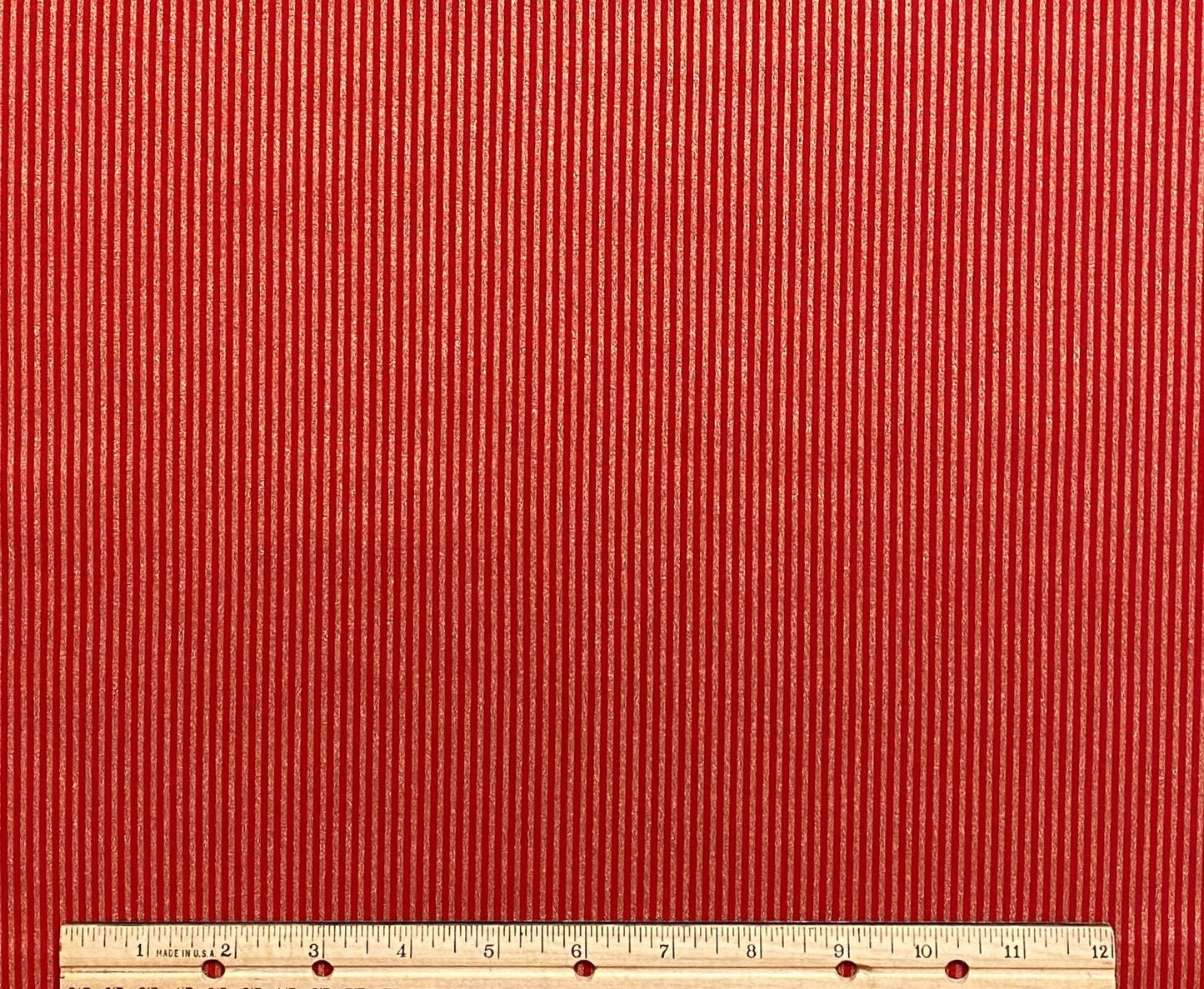 Red Fabric / Gold Metallic Stripe - Selvage to Selvage Print