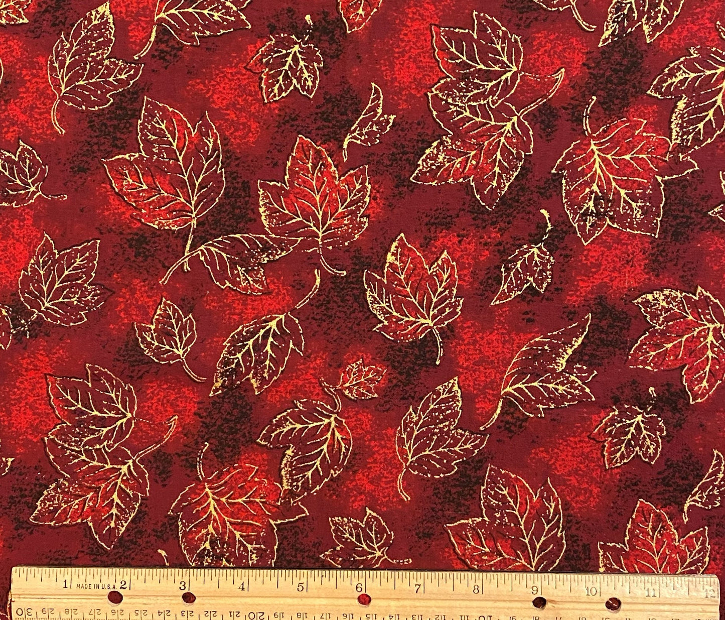 Dark Red Tonal Fabric / Metallic Gold Leaf Print