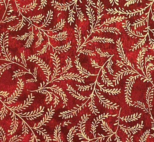 Designed and Produced Exclusively for JoAnn Fabric and Craft Stores - Deep Red Tonal Fabric / Gold Metallic Leaf Print