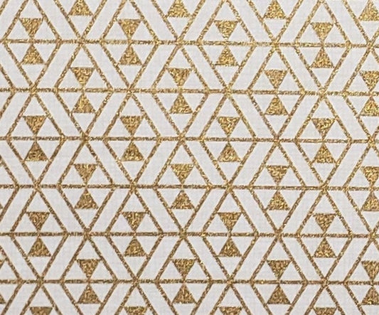 Linen & Metallic 231308 by Emma and Mila - White Fabric / Gold Metallic Geometric Pattern