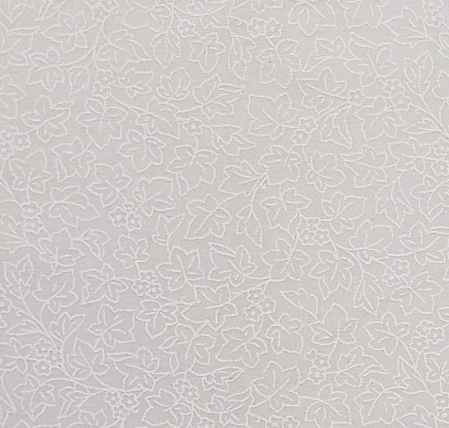 Wamsutta OTC - Soft White Fabric / White Flower, Leaf and Vine Print