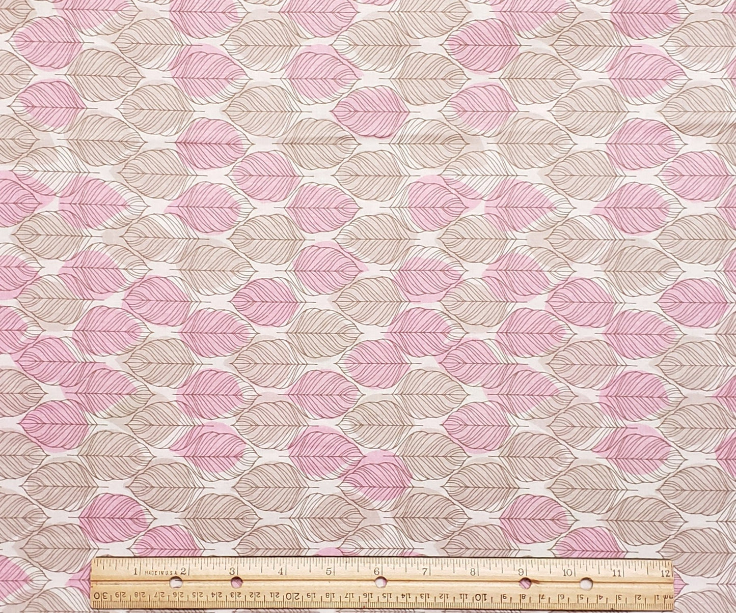 Designed and Produced Exclusively for JoAnn Fabric and Craft Stores - White Fabric / Pink/Taupe Tonal and Brown Pattern