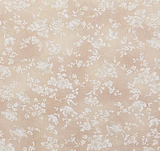 MBT, Inc. - Tan Tonal Fabric / White Rose Pattern