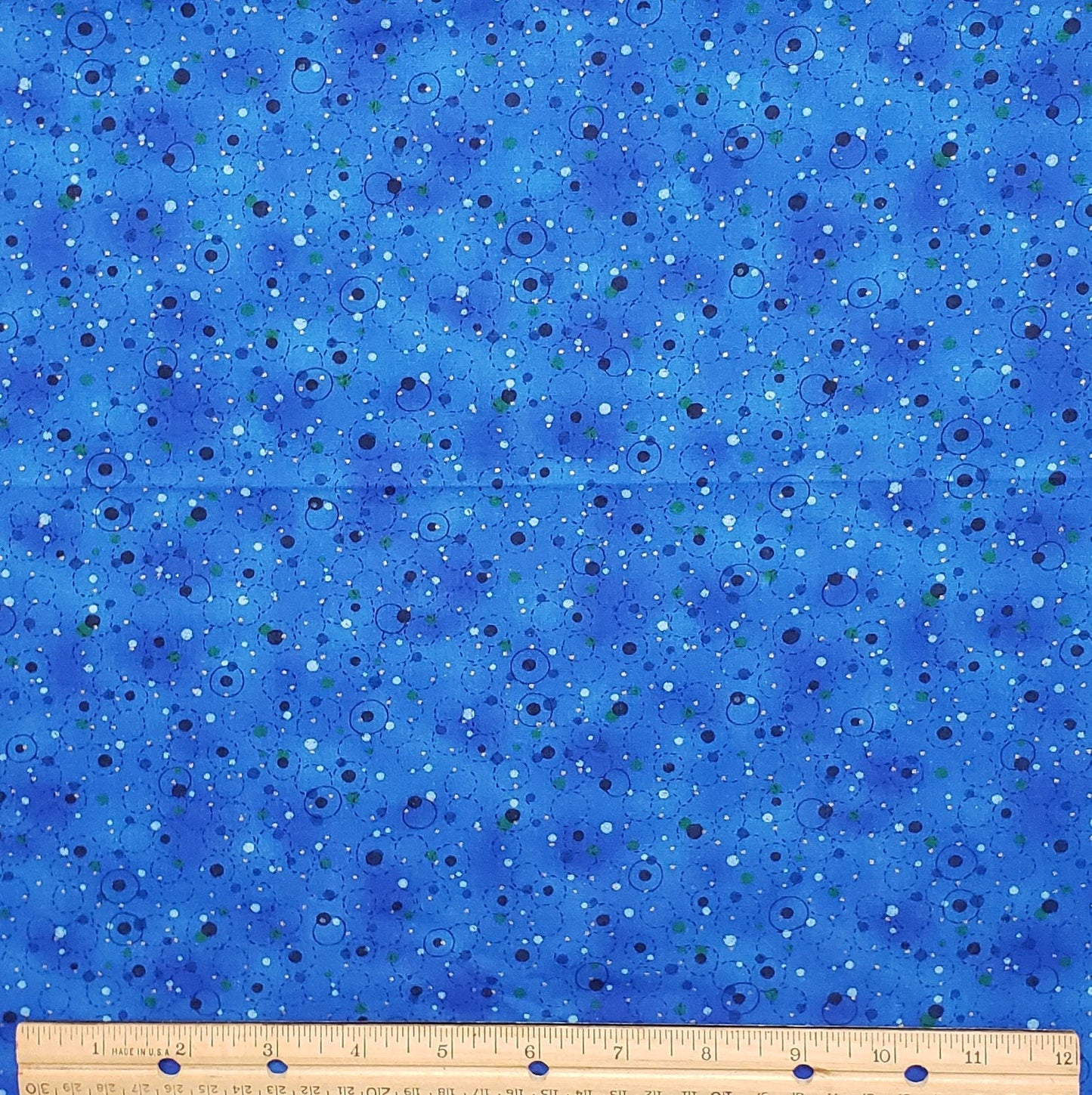 Bright Medium Blue Fabric / Multi-Colored Dots