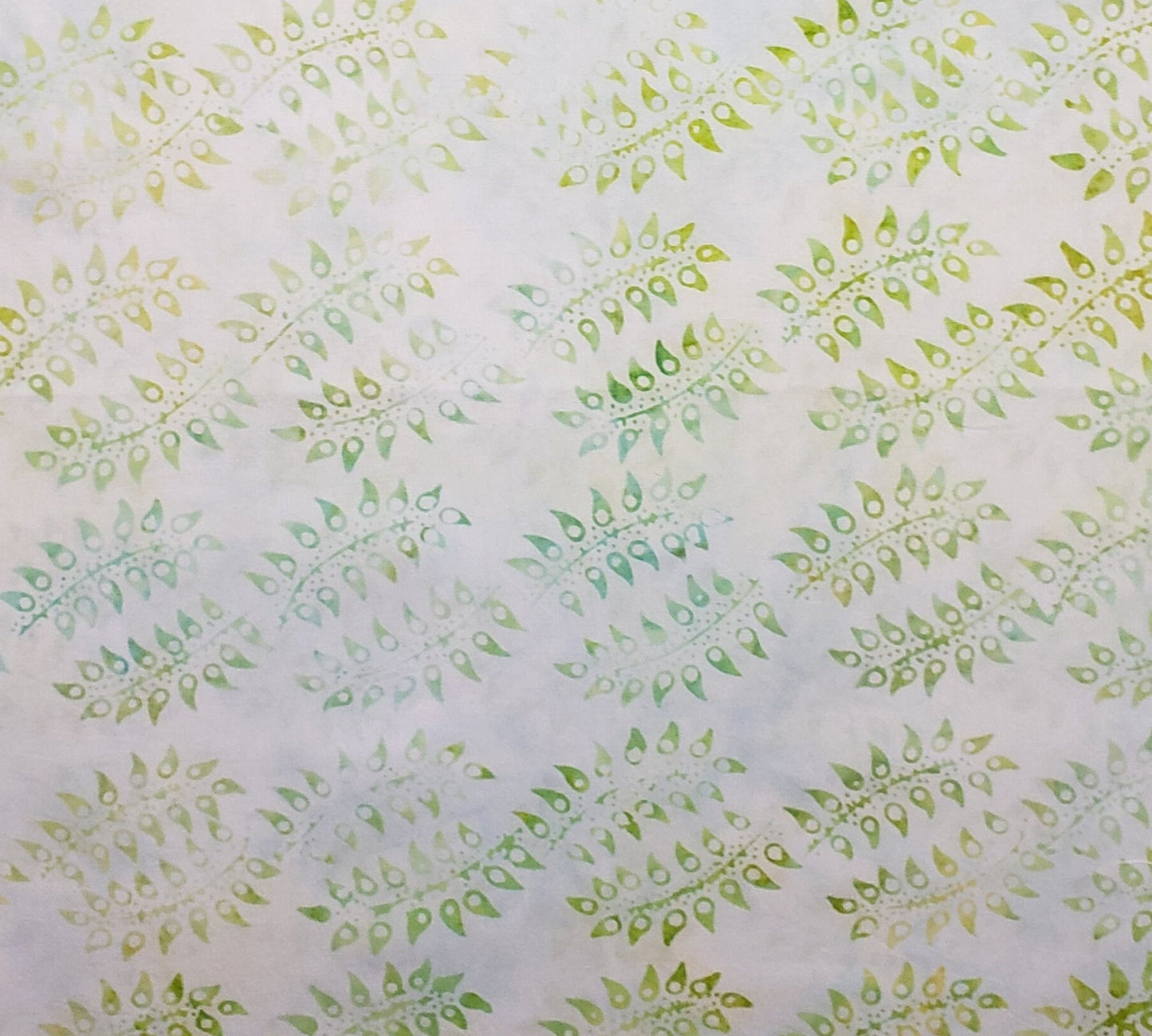 BATIK - White Fabric / Yellow, Green and Blue "Leaf" Pattern